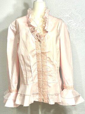 KAELYN-MAX-II Blouse with Ruffles and Chiffon Detail, Size 1X, Zip up, Fluted